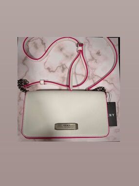 DKNY White Crossbody with Pink Edge Trim